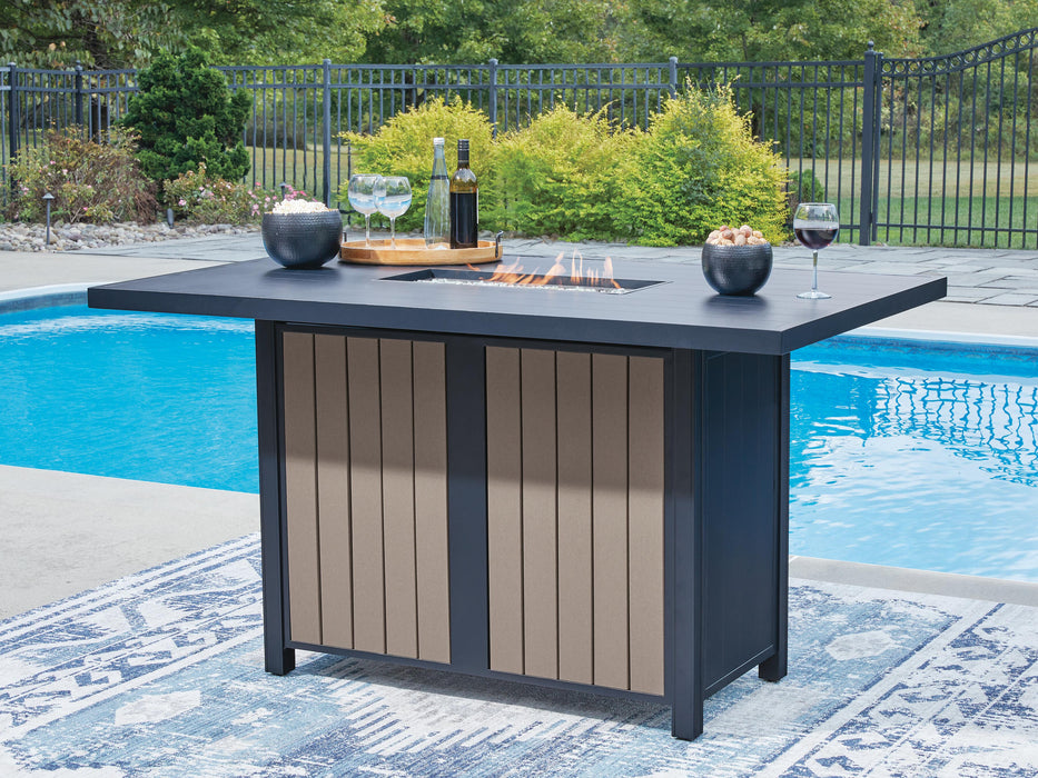 Mabry Shores Navy Blue/Driftwood RECT Bar Table w/Fire Pit