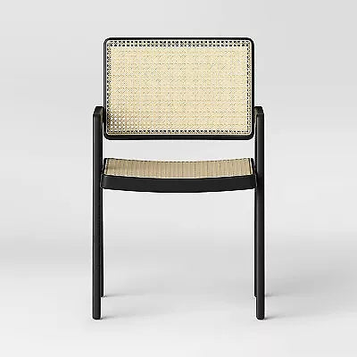 Wood Framed Woven Panel Dining Chair Black (KD) - Threshold: Polyester Upholstery, Stained Wood Legs - new