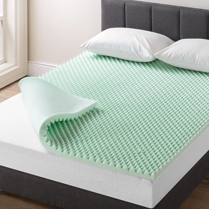 Mellow 2" Egg Crate Memory Foam Mattress Topper with Aloe Vera Infusion, Queen - open_box