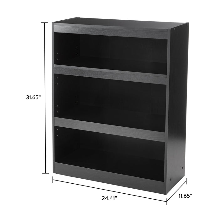 Mainstays Framed 3-Shelf Bookcase with Adjustable Shelves, True Black Oak - new