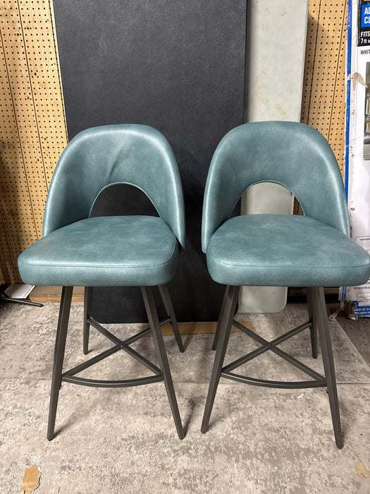 Weston Home Krista 24" Metal Swivel Mid Back Counter Stools, Set of 2, Teal - open_box