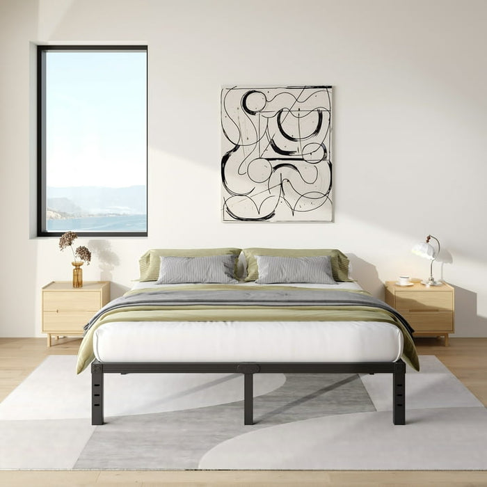 COMASACH 14 inch King Bed Frame, Easy Assembly, No Box Spring Needed, Heavy Duty Metal Platform King Size, Noise Free, Black - new