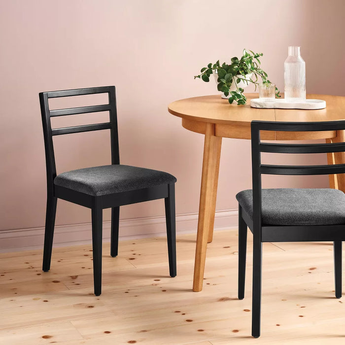 Set of 2 Ladder Back Dining Chair With Padded Seat Black - Room Essentials™