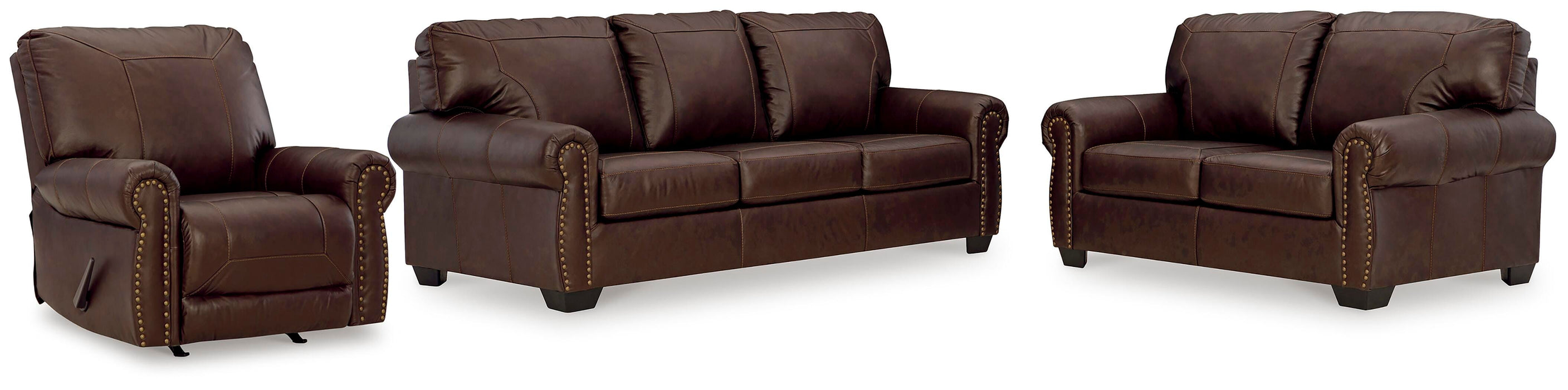 Colleton Dark Brown Colleton Sofa, Loveseat and Recliner