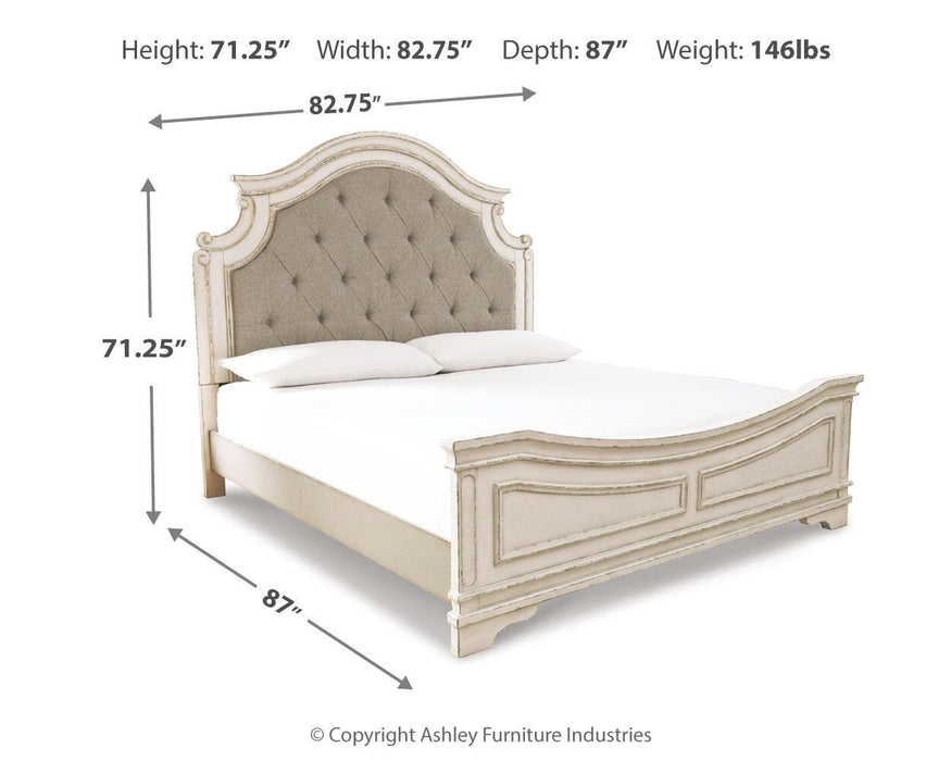 Realyn Chipped White Realyn King Upholstered Panel Bed