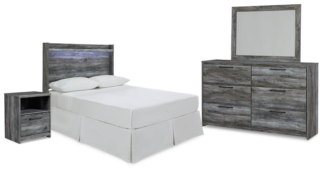 Baystorm Gray Baystorm Full Panel Headboard with Mirrored Dresser and Nightstand