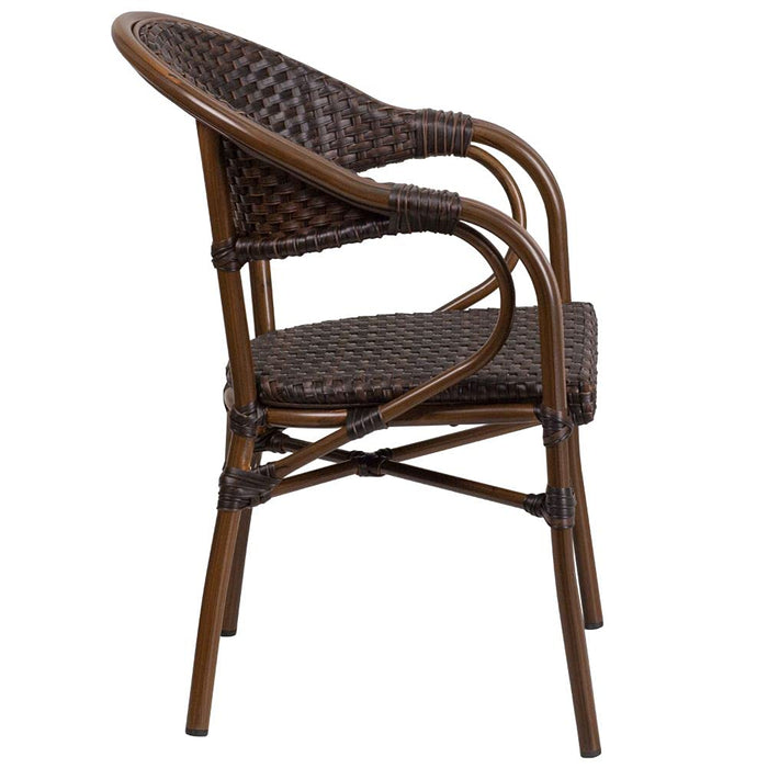 Flash Furniture Milano Series Dark Brown Rattan Restaurant Patio Chair with Red Bamboo-Aluminum Frame - new