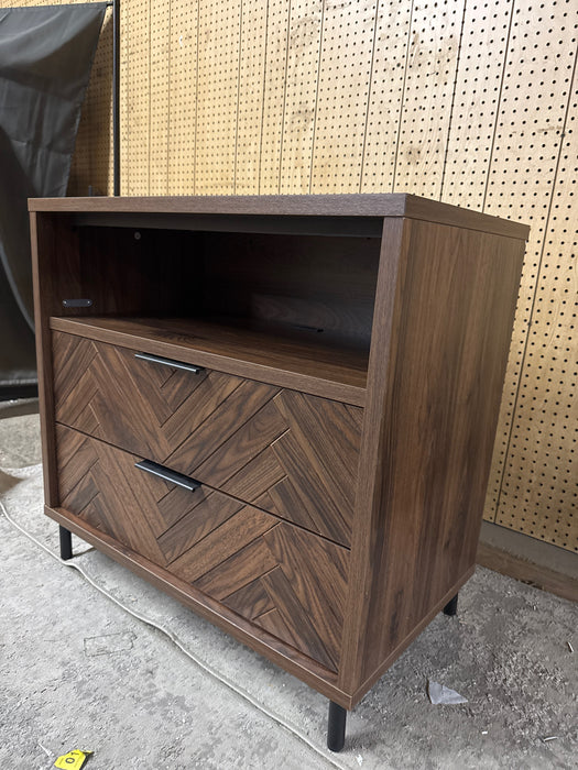 Better Homes & Gardens Wyatt Geo 2-Drawer Nightstand with USB, Walnut Finish - new