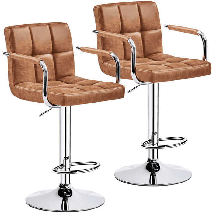 Yaheetech 2pcs PU Leather Adjustable Bar Stools for Dining Room, Retro Brown - new