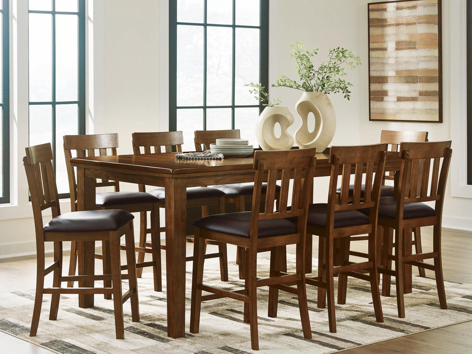 Ralene Medium Brown Ralene Counter Height Dining Table and 8 Barstools