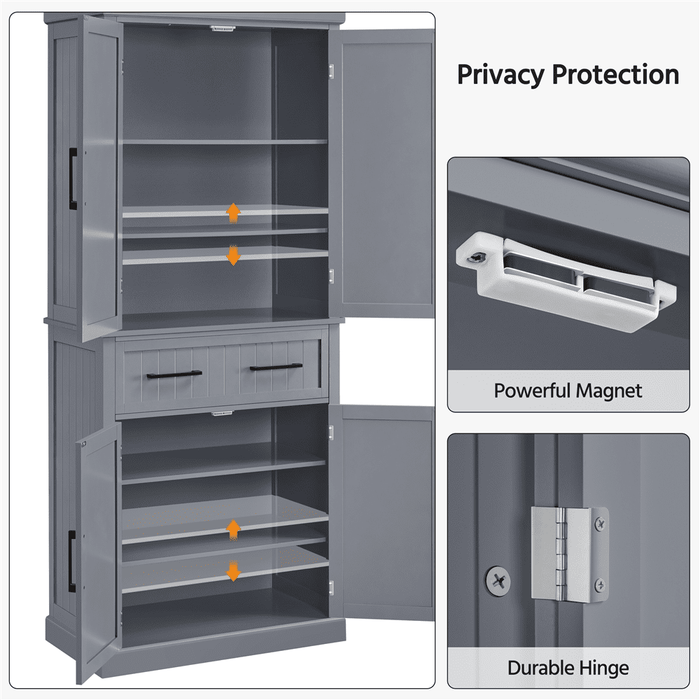 Renwick 72.5'' H Freestanding Pantry Cabinet with Doors and Adjustable Shelves,Dark Gray - use_like_new