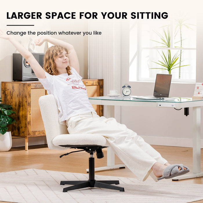 Mainstays Oversized Wide Seat Channel Upholstered Office Criss-Cross Chair, White Boucle - open_box