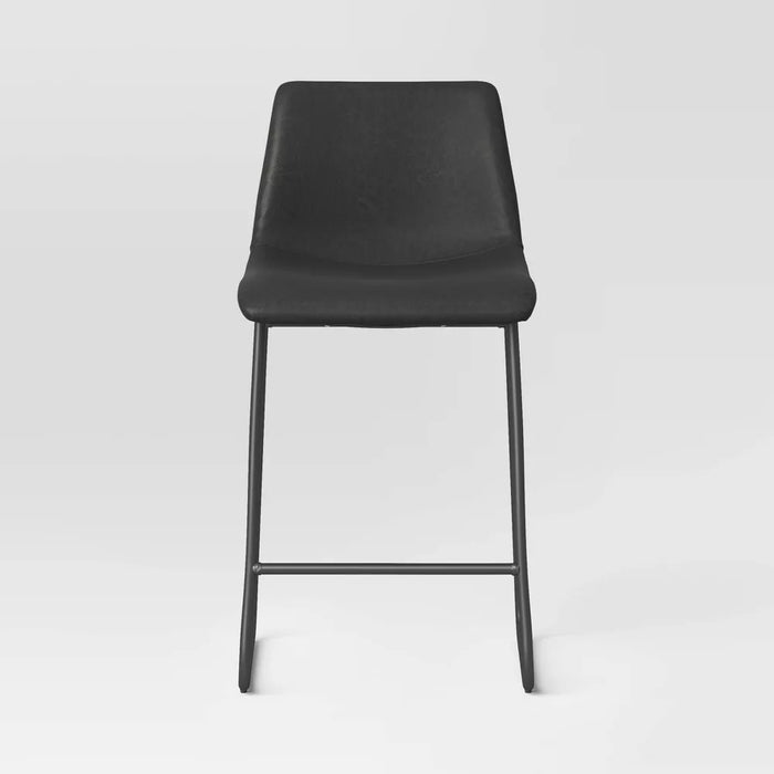 (SET OF 2) Bowden Faux Leather Counter Height Barstool Dark Gray - Threshold: Upholstered, Metal Legs - new