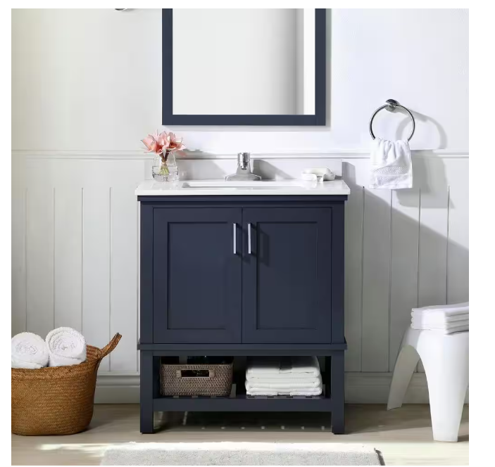 Tupelo 30 in. Single Sink Midnight Blue Bath Vanity with White Engineered Stone Top (Assembled) - open_box