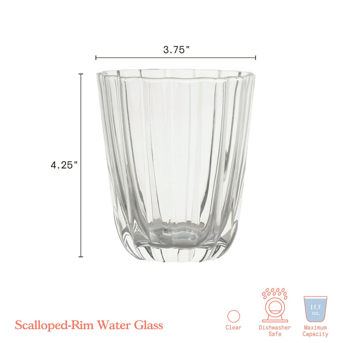 Beautiful Scallop Water Glasses Set of 4 Clear Glass by Drew Barrymore - new