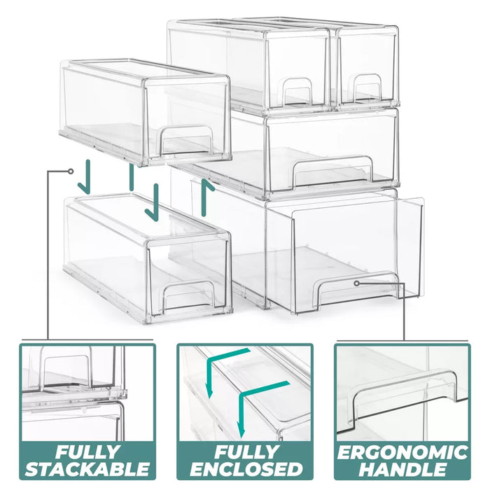 Sorbus 2 Pack Small Clear Stackable Storage Drawers with Handles for LaundryOffice, Closet, Home, Bathroom, Organization and Storage - new