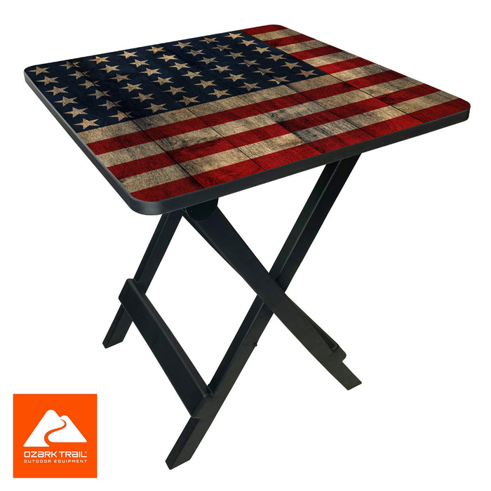 Ozark Trail 19-inch Plastic Folding Outdoor Camp Side Table, Flag Print - new