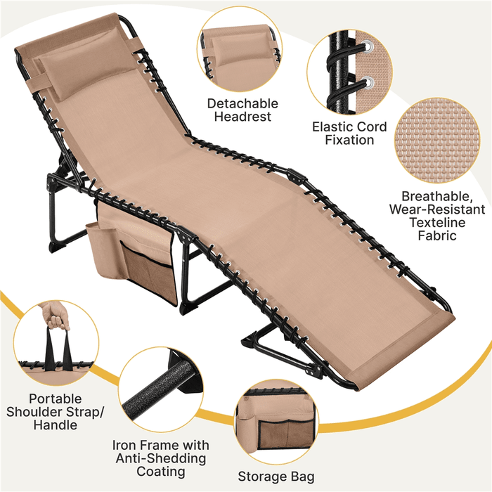 Renwick Outdoor Folding Tanning Chair with 5 Back Position, Beige - open_box
