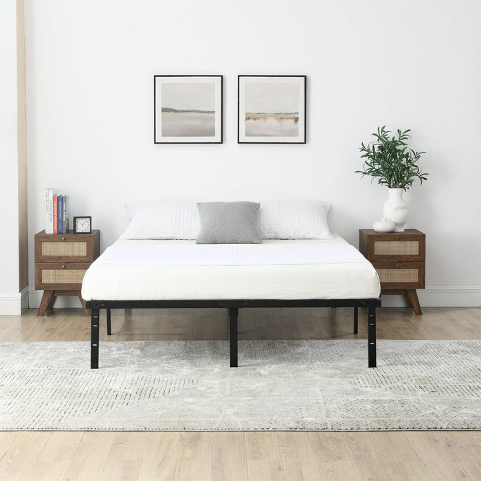 Mainstays Queen 14" Heavy Duty Steel Slat Platform Bed Frame with Storage Space Under Frame, No Box Spring Required, Black - new