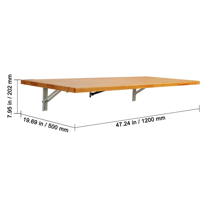 KFFKFF Wall-Attachable Collapsible Table, Dimensions 47.24" x 19.69", Wall-Hanging Drop Leaf Design, Wood Crafted Desk with Metal Support, Foldable Workstation for Compact Areas - open_box
