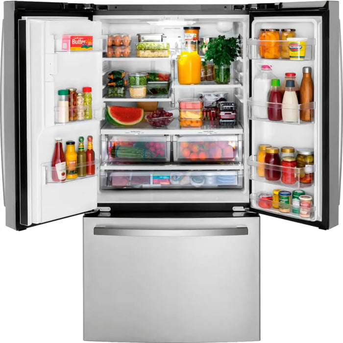 GE - 25.6 Cu. Ft. French Door Refrigerator with Space-Saving Ice Maker - Stainless Steel - display_model