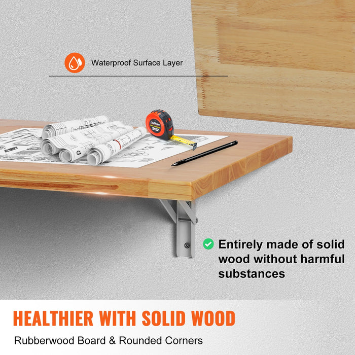 KFFKFF Wall-Attachable Collapsible Table, Dimensions 47.24" x 19.69", Wall-Hanging Drop Leaf Design, Wood Crafted Desk with Metal Support, Foldable Workstation for Compact Areas - open_box