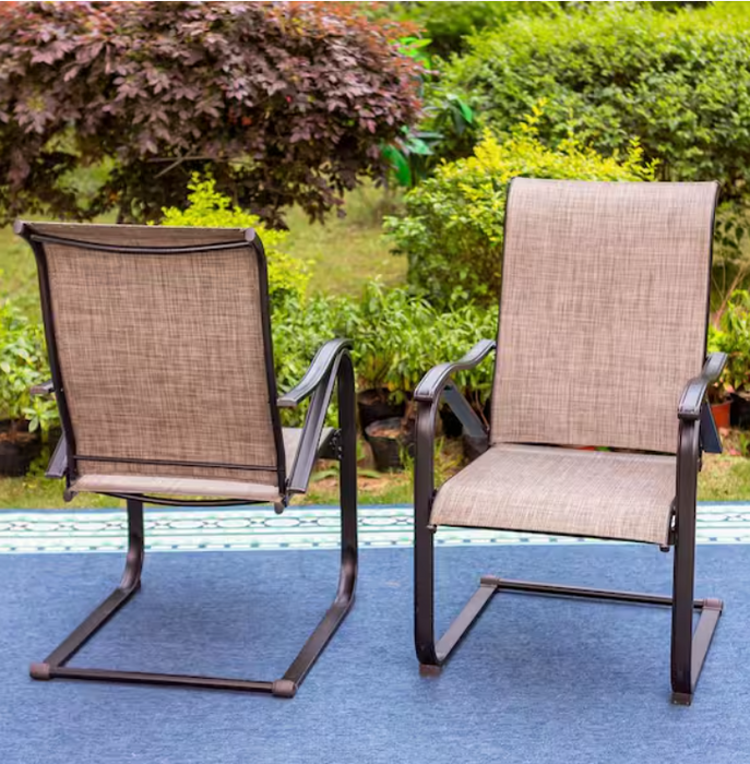 Black Ergonomic C-Spring Textilene Metal Patio Outdoor Dining Chair (2-Pack) - new