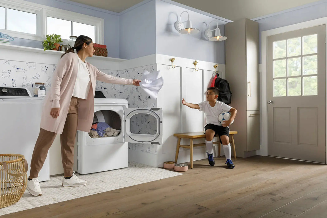 GE - 7.4 Cu. Ft. Front Load Electric Dryer with Sensor Dry - White with Matte Black - new