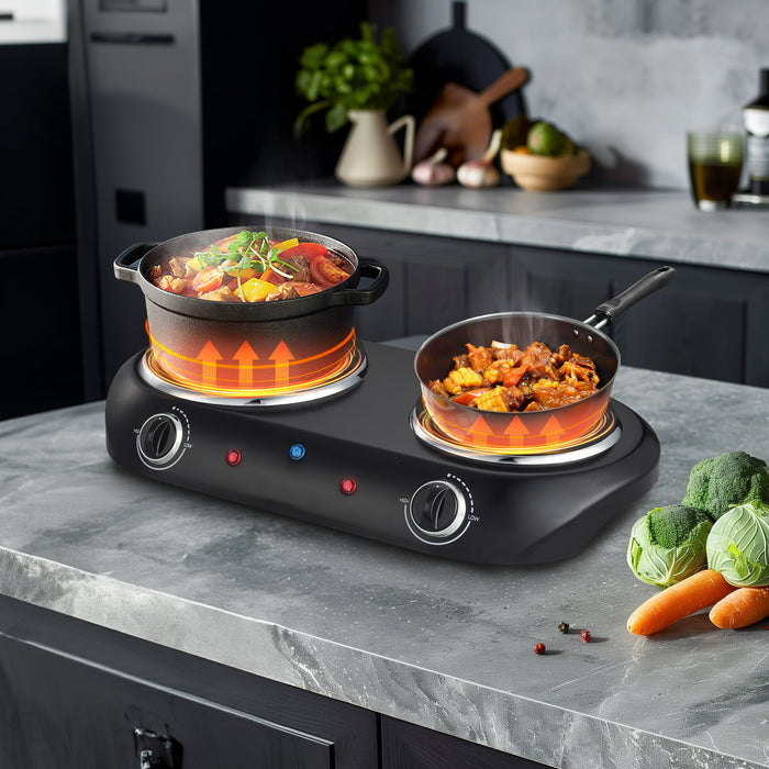 Mainstays Double Burner, 1800 W, Black Electric Cooktop, 1 Each, Assembled Product - used_good