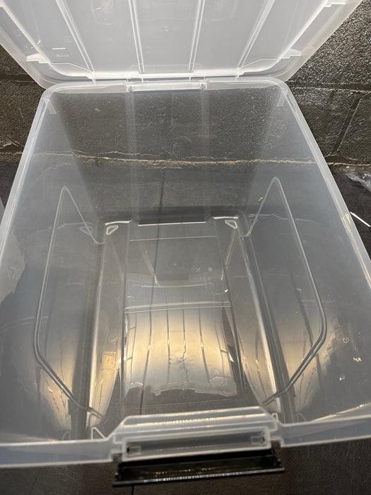 IRIS 60 Qt. Plastic Storage Bins with Lids, Clear, Latching, Stackable, Totes 3Pk - open_box