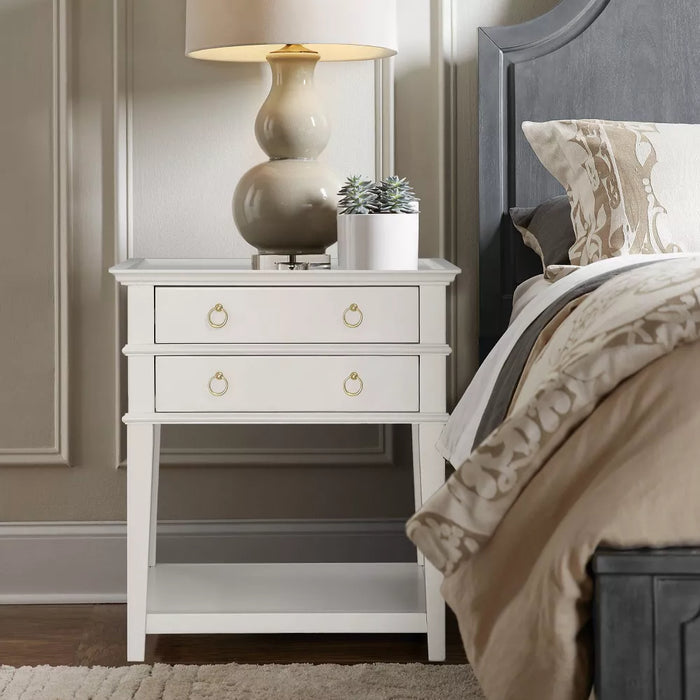 Comfort Pointe Clara Nightstand White: Recessed Top, 2 Drawers, Open Shelf, Painted MDF, Wood Frame - new