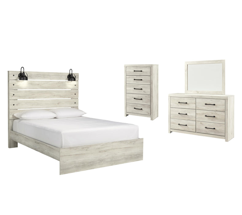 Cambeck Whitewash Cambeck Queen Panel Bed with Mirrored Dresser and Chest