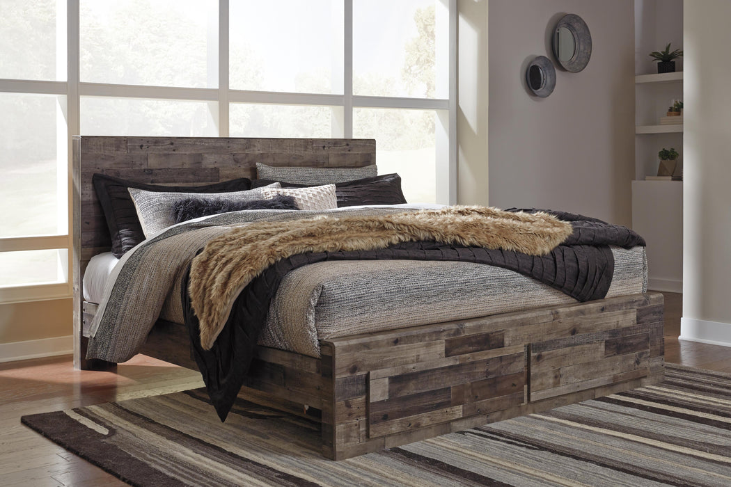 Derekson Multi Gray Derekson King Panel Bed with 2 Storage Drawers