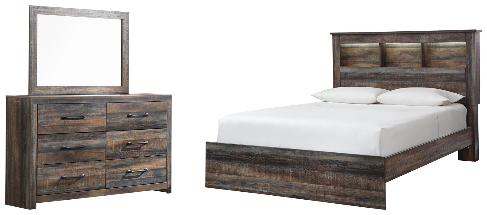 Drystan Multi Drystan Queen Bookcase Bed with Mirrored Dresser