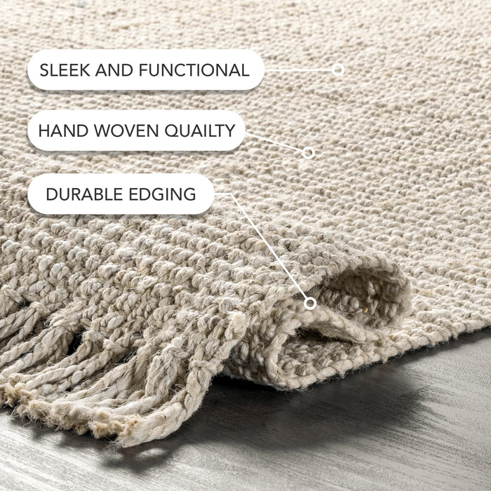 nuLOOM 5x8 Daniela Jute Tassel Hand Woven Area Rug, Off White, Solid Chunky Farmhouse Design, Natural Fiber, For Bedroom, Dining Room, Living Room, Hallway, Office, Entryway - new