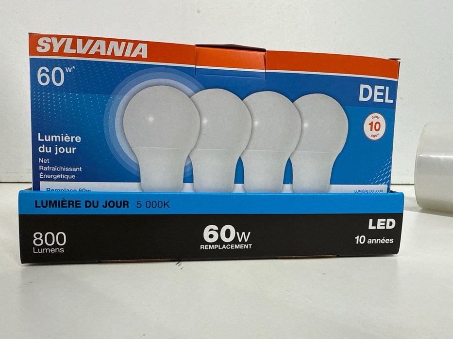 Sylvania LED Light Bulb, 60W Equivalent A19, Efficient 8.5W, Medium Base, Frosted Finish, 800 Lumens, Daylight - 4 Pack (79284) - new
