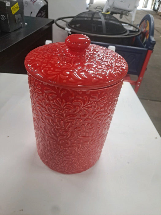 10 Strawberry Street Fleur Embossed 3 Piece Ceramic Canister Set, Red - new