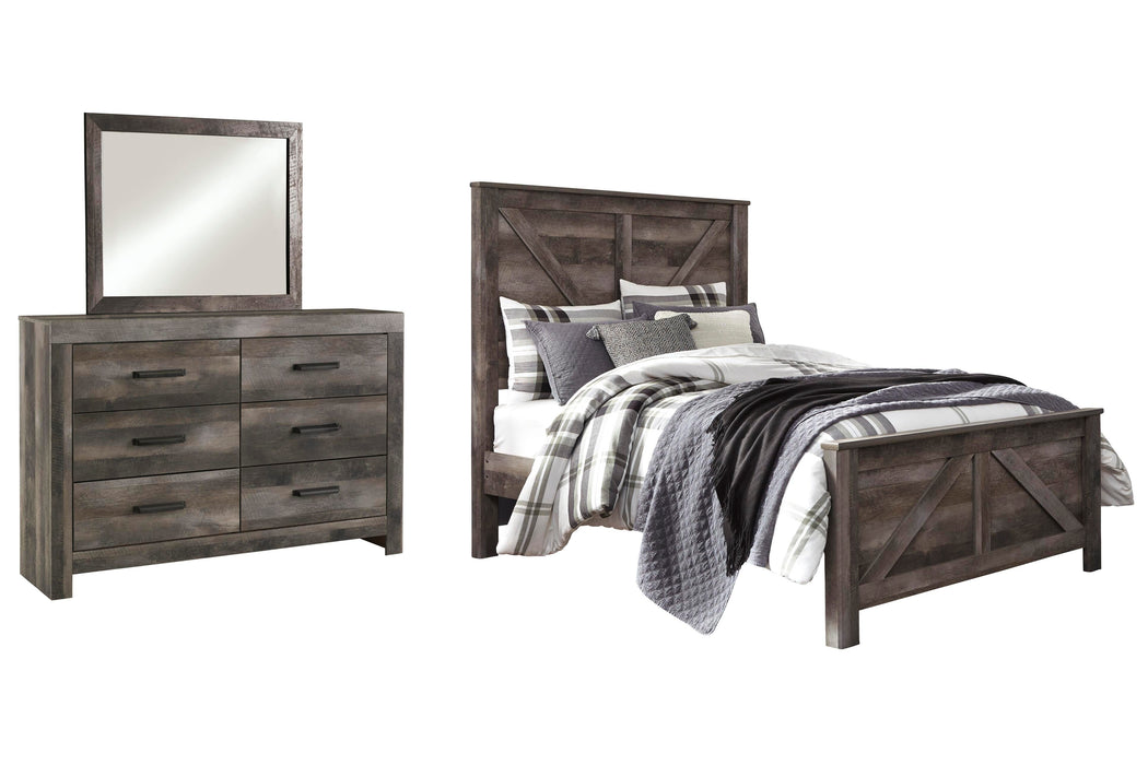 Wynnlow Gray Wynnlow Queen Crossbuck Panel Bed with Mirrored Dresser