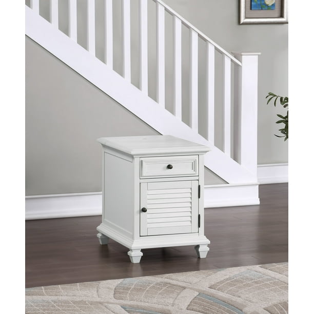 Charlestown Modern Farmhouse Soft White Wood Storage End Table with USB - new