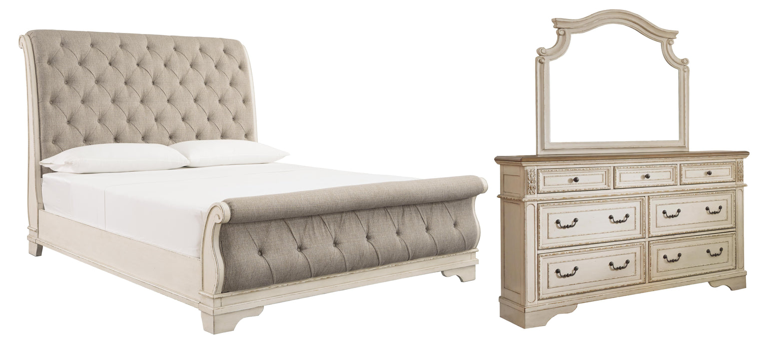 Realyn Chipped White Sleigh Bedroom Collection
