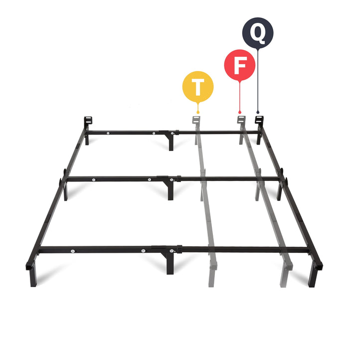 Mainstays 7" Twin/Full/Queen Size Adjustable Metal Bed Frame, Black, Box Spring Required - new