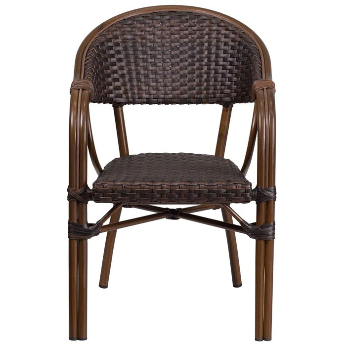 Flash Furniture Milano Series Dark Brown Rattan Restaurant Patio Chair with Red Bamboo-Aluminum Frame - new