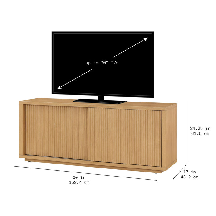 Beautiful Fluted TV Stand for TVs up to 70 by Drew Barrymore, Warm Honey Finish - new