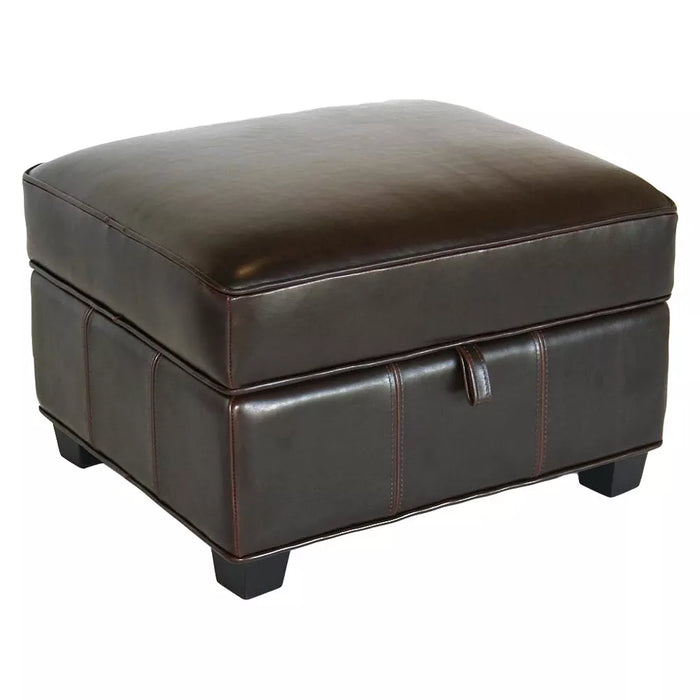 Agustus Leather Storage Ottoman Brown - Baxton Studio: Square Faux Leather, Wood Frame, 17" Height - new