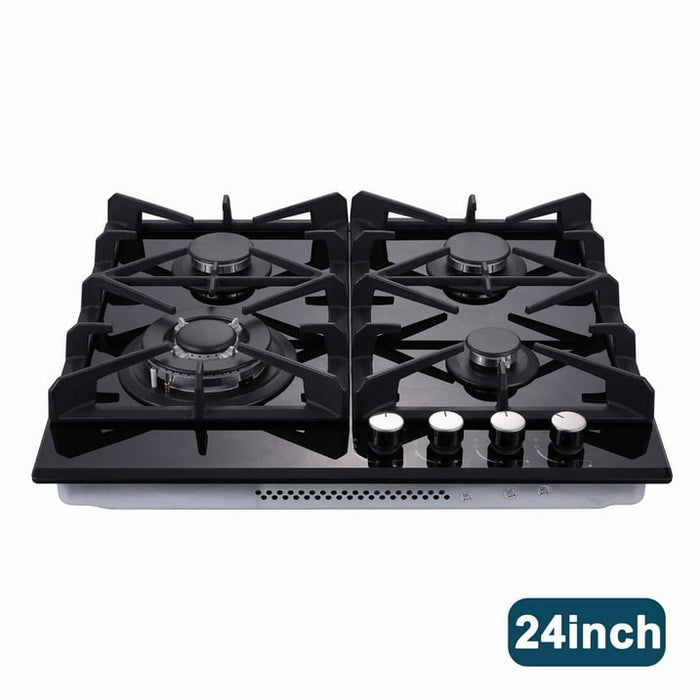 4-Burners Gas Cooktop 24 inch Stainless Steel Tempered Glass NG/LPG Convertible - open_box