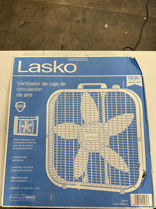 Lasko 20" Classic Box Fan with Weather-Resistant Motor, 3 Speeds, 22.5" H, White, B20200, New - new
