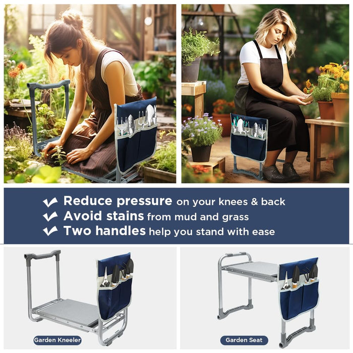NEISRAI Garden Kneeler Seat Garden Bench Multifunction Garden Stools with Tool Bag Seat with Thicken EVA Foam Pad Outdoor Portable Kneeler for Gardening (Gray) - open_box