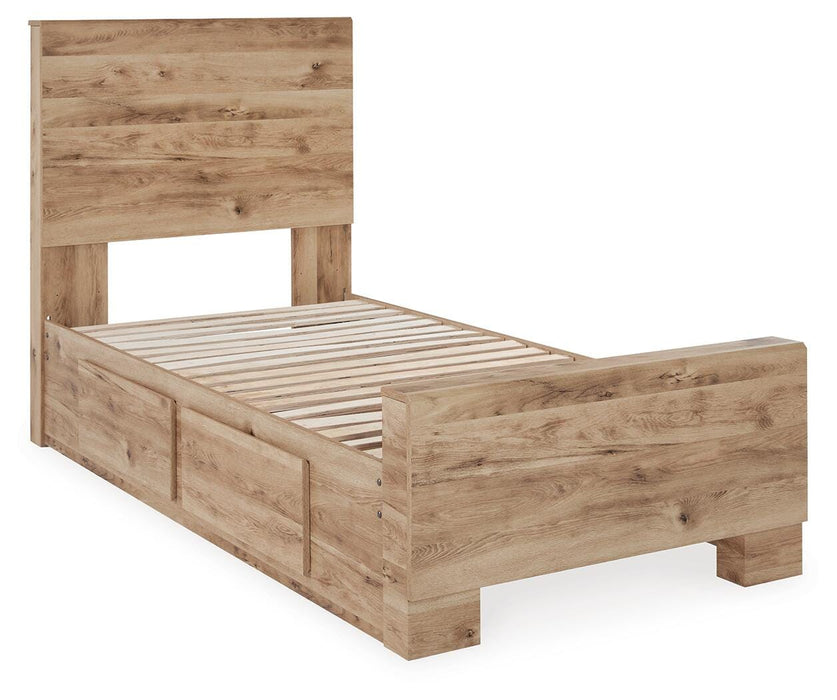 Hyanna Tan Brown Hyanna Twin Panel Bed with 2 Side Storage