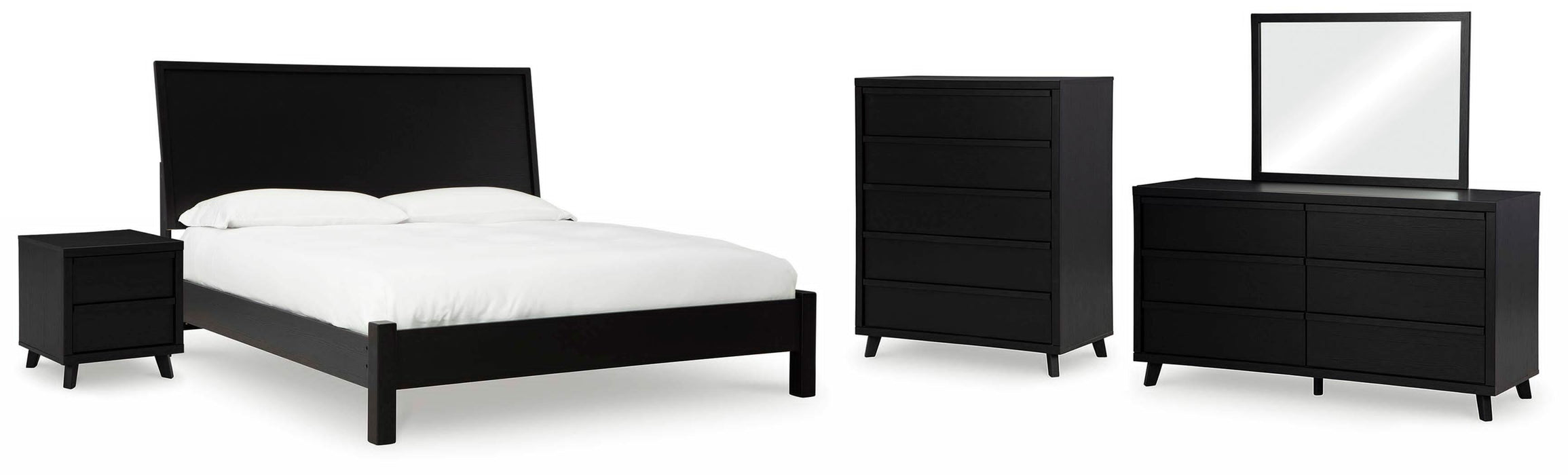 Danziar Black Danziar Queen Panel Bed, Dresser, Mirror, Chest and Nightstand