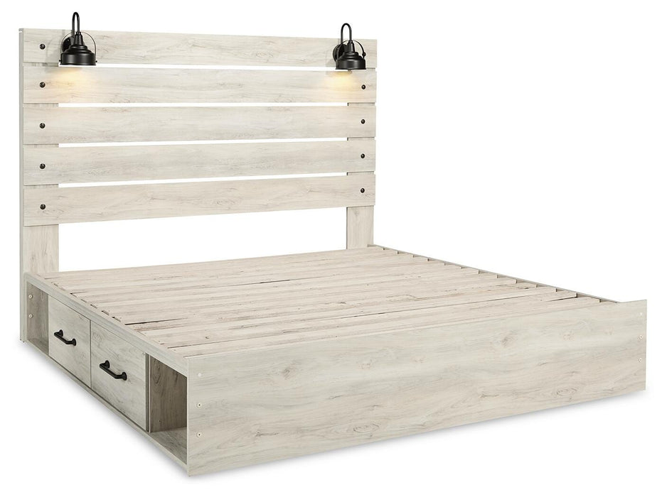 Cambeck Whitewash Cambeck King Panel Bed with 2 Storage Drawers